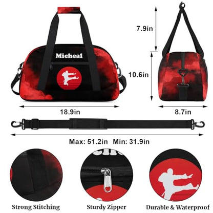Personalized Martial Art Bag Duffel Bag for Girls, Custom Taekwondo Karate Bag Overnight Bags for Travel Weekender Practice Traing Red - color: Option 5