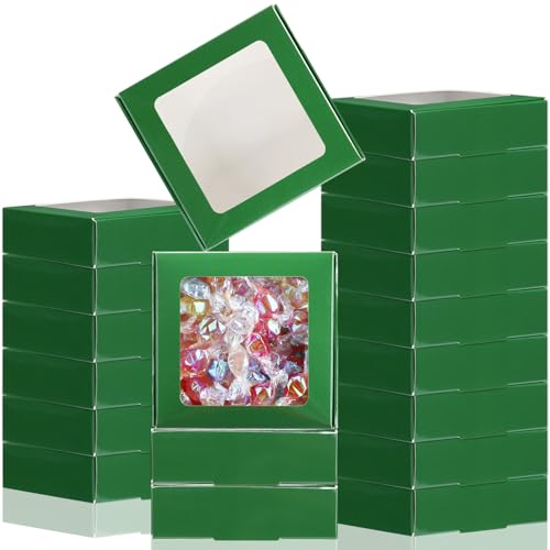 Zonon 30 Pcs Kraft Paper Boxes with Window 4.13 x 4.13 x 1.18 Inch Candy Packaging, Small Gift Boxes, Soap holder, Mini Treat Packaging for Bakery Chocolate Jewelry Display (Dark Green) - color: Dark Green