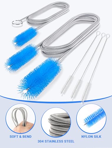 Drain Cleaning Brush, 66 Inch Flexible Pipe Cleaner, 3 Straw Brush | 66 Inch Long Reach, Double Ended Nylon Bristles, Flexible Pipe Cleaning, Removes Hair & Debris, Includes 3 Straw Brushes - size: mini clean brush