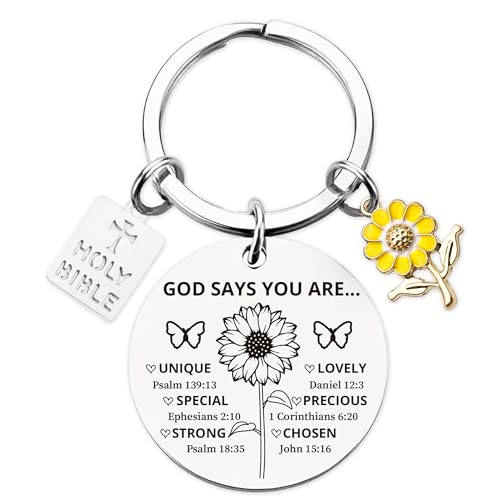 Inspirational Christian Gifts Keychain for Women - Religious Gift Keyring for Men, Priests, Sister, Friend, Mom, Catholic - style: Sunflower