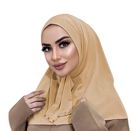 Suillty Fashion Muslim Hijab for Women Instant Snap Fastener Hijab Inner Cap Full Cover Head Wraps Scarf Islam Turban Caps - color: Beige