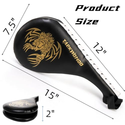 Tlence 2 Pack Taekwondo Kick Pads, 15 x 7.5 x 2 inch Double Kicking Target Paddles, PU Leather Martial Arts Training Pad, TKD Strike Kickboxing Punching Sparring Equipment for Youth Adult - color: Black