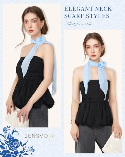 Chiffon Scarf for Women, Removable Flower Neck Scarf Light Soft Fashion Rose Scarves Versatile Headband or Hair Band - color: Light Blue