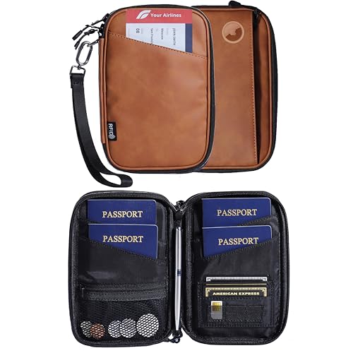 Lagre family passport holder for 4 passport wallet for travel passport cover rfid blocking for women waterproof wallet with zipper airtag passport case for men multiple passport bag (BROWN) - color: LAGRE PATTERN BROWN