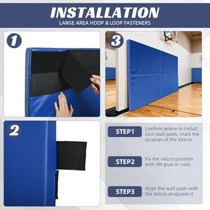 1-Piece Wall Pads for Gym, 2" Thick Wall Cushion Padding Basketball Court Garage Wall Mount Protector, 60" L x 24" W Anti Collision Exercise Mats for Basement Taekwondo - color: Blue