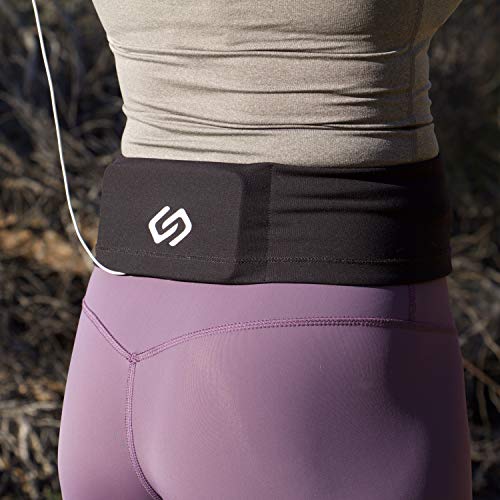 Sporteer VersaSlim Running Belt - Low-Profile Workout Waist Pack for Gym & HIIT - Zero-Bounce Minimalist Phone Holder for Activewear - Nylon Spandex Blend (Black, X-Large) - size: X-Large