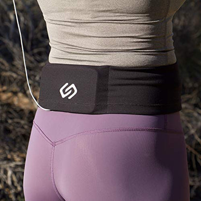 Sporteer VersaSlim Running Belt - Low-Profile Workout Waist Pack for Gym & HIIT - Zero-Bounce Minimalist Phone Holder for Activewear - Nylon Spandex Blend (Black, X-Large) - size: X-Large