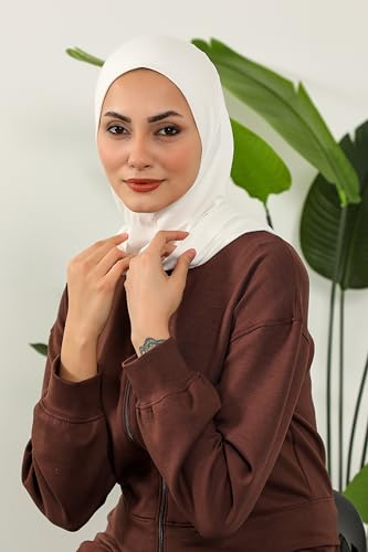 Aisha's Design Full Coverage%95 Cotton Bonnet for Women, Ready-to-Wear Hijab Bonnet Headscarf with Neck Coverage - color: Ivory