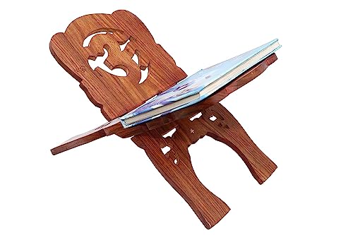 Sheesham Wooden Hand Carved Holy Book Stand for Quran, Bible, Bhagwat, Gita, Ramayana & Guru Granth Sahib for Reading OM Rehal Stand (13x6.5x1)inches OM05