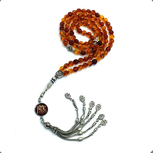 Special Prayer Beads Series -99 beads- Tesbih Tasbih Tasbeeh Misbaha Masbaha Subha Sebha Sibha (-Honey Color - Corrigated Imitation Amber -7 mm - 99 beads-) - color: -Honey Color - Corrigated Imitation Amber -7 mm - 99 beads-