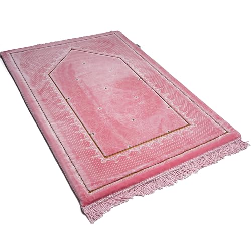 Modefa Orthopedic Islamic Prayer Rug | Large Padded Janamaz Sajjada | One Inch Thick Comfortable Soft Velvet Cushion Muslim Namaz Sajadah | Double Plush Foam (Topkapi Pink) - color: Topkapi Pink