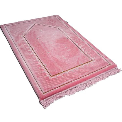 Modefa Orthopedic Islamic Prayer Rug | Large Padded Janamaz Sajjada | One Inch Thick Comfortable Soft Velvet Cushion Muslim Namaz Sajadah | Double Plush Foam (Topkapi Pink) - color: Topkapi Pink