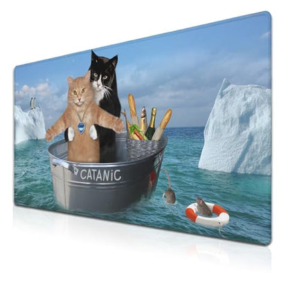 XXL Mouse Pad - Funny Cats Desktop Computer Mat, Large Desk Pads, Non-Slip Rubber Base Waterproof with Stitched Edges, 35.4" X 15.7" for Work/Game/Office/Home - color: Funny Cats