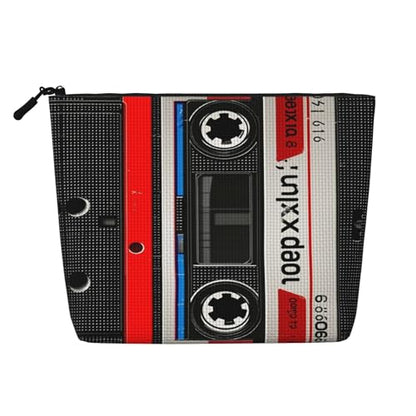 Red Tape Cassette Label Fake Hemp Makeup Bag Travel Bags Toiletry Pouch With Zipper 9.45 X 6.7 In - color: Red Tape Cassette Label