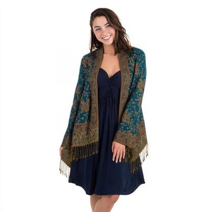 TUSHUSTY Pashmina Feel Shawls Wraps Rave Scarf for Women Soft Silky Reversible Men Scarves Hijab - color: Dark Green