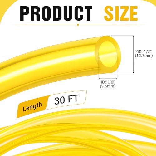 Pangda 30ft Clear Vinyl Tubing 3/8" ID x 1/2" OD Flexible Soft PVC Tubing Fuel Line Hose Lightweight Vinyl Tubes Yellow Large Water Pipe for Transfering Fuel and Lubricant Air Oil Water - size: 30 ft