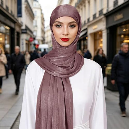 Premium Hijab Head Scarf for Women Lightweight Shimmer Hijab Head Wrap Scarves Crepe Satin Scarf Shawl Wrap - color: Mauve