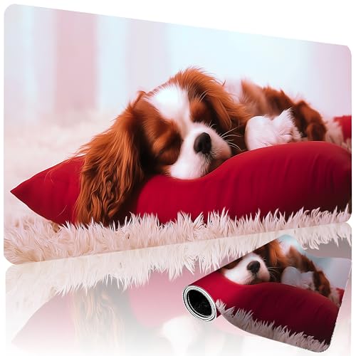 XXL Gaming Mouse Pad 35.4x15.7 Inch, Large Extended Desk Mat | Mousepad with Dog Design, Non-Slip Rubber Base, Water-Resistant Surface and Stitched Edges for Gaming, Office & Home - color: Dog