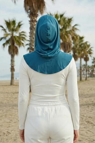 Aisha's Design Full Coverage Cotton Bonnet Hijab with Visor Modest Underscarf Bonnet - color: Petrol