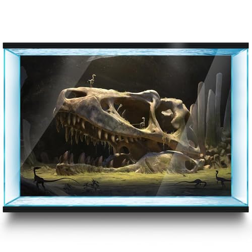 Aquarium Background Stickers - Dinosaur, Skull, Teeth - Fish Tank Reptile Terrarium Decor Poster (90 x 60 cm / (35.4 x 23.6 inches)) - size: 90 x 60 cm / (35.4 x 23.6 inches)
