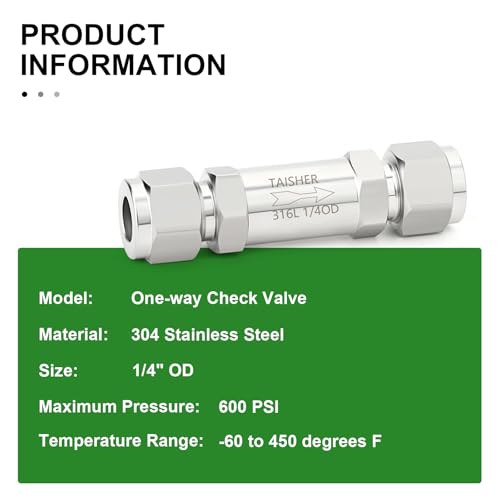1PCS 316L Stainless Steel 1/4" Tube OD Check Valve,Backflow Prevention,One Way Non-Return Check Valves - size: 1/4" Tube OD (No Silver)