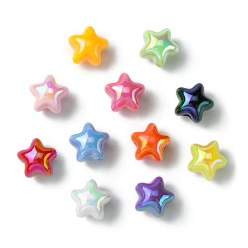 LiQunSweet 20 Pcs Mixed Colors UV Plating Star Acrylic Beads Celestial Loose Spacer Beads Glow in The Dark for DIY Jewelry Bracelet Craft Decoration - color: UV Plating Star Beads_20 Pcs