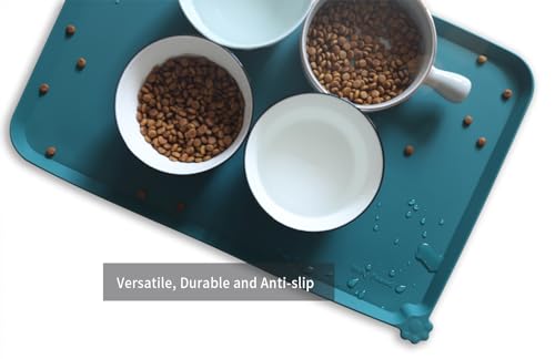 Hoki Found L Silicone Pet Food Mats - Non Slip Dog Cat Bowl Placemats - Waterproof Dog Cat Food Mats - For Carpet & Sicilian Ocean - color: Sicilian Ocean, size: 22" x 14"