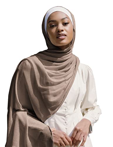 Txameru Hijab Scarf for Women - Muslim Rayon Crinkle With Fringe Edge - color: Mocha
