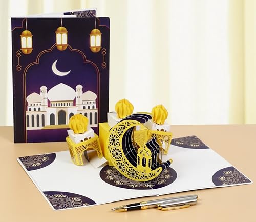 CUTPOPUP Ramadan Card Pop Up, 3D Ramadan Kareem, Eid Mubarak, Awesome Holy Month Present, Eid al-Fitr Celebration, Muslim Holiday, with Note and Envelope SD258US1520