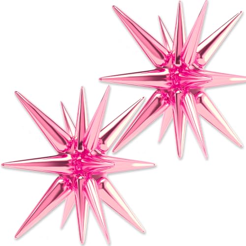 PartyWoo Pearl Pink Star Foil Balloons 2pcs 42 Inch Large Spike Explosion Mylar Balloons for Birthday Gender Reveal Baby Shower Engagement Bridal Shower Anniversary Bachelorette Party Decorations - color: Pink, size: 2 PCS - 42 Inch