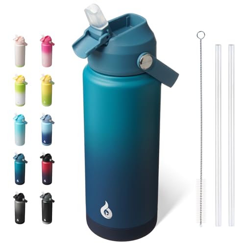 BJPKPK 24oz Insulated Water Bottle, Stainless Steel Bottle with Straw Lid - color: Vast, size: 24 Ounces