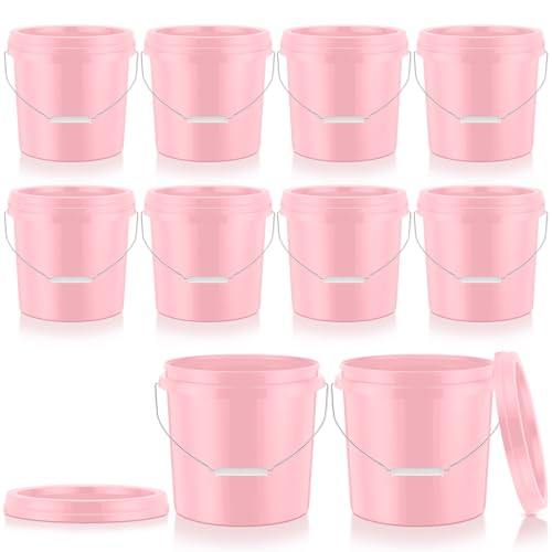 Tioncy 10 Pcs 2 Gallon Plastic Buckets with Lids and Handles,Light Pink | Storage Pails for Paint, Cleaning, Organizing, Durable Containers, Metal Handles, Plastic Material - color: Light Pink