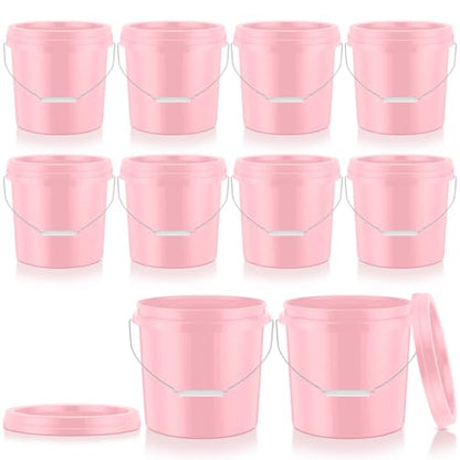 Tioncy 10 Pcs 2 Gallon Plastic Buckets with Lids and Handles,Light Pink | Storage Pails for Paint, Cleaning, Organizing, Durable Containers, Metal Handles, Plastic Material - color: Light Pink