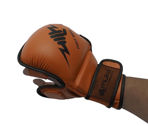 MMA Gloves Sparring - Hybrid Open Palm Punching Bag Gloves - Wrist Support Martial Arts Mitts- Boxing Gloves Men & Women Ideal for Grappling, Muay Thai and Kickboxing - color: Brown