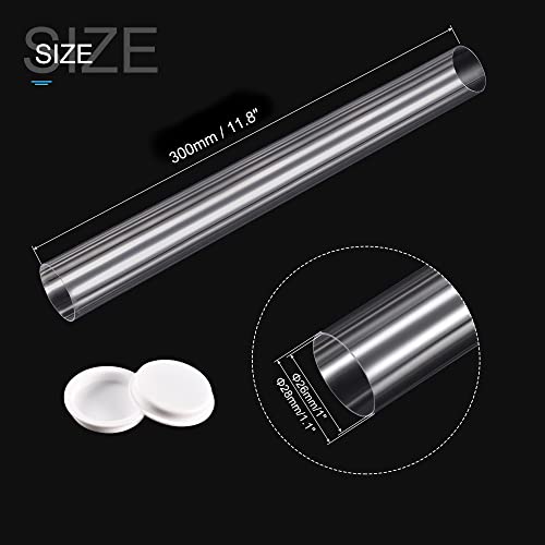 MECCANIXITY Clear Storage Tube Small Plastic Round Tubing with Caps Rigid Bottle Container 26x28x300mm/12 Inch for Item Stored - size: 26x28x300mm