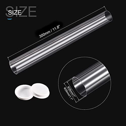 MECCANIXITY Clear Storage Tube Small Plastic Round Tubing with Caps Rigid Bottle Container 26x28x300mm/12 Inch for Item Stored - size: 26x28x300mm