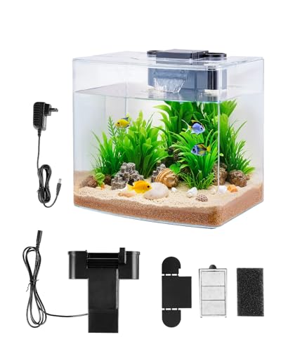VEVOR Fish Tank Aquarium, 3.5 Gallon, Arch Design, Ultra-Clear GPPS Smart Tank with Adjustable 3-Color Lighting, Self-Cleaning System for Freshwater & Saltwater Fish - Home, Office Use - size: 3.5 Gallon
