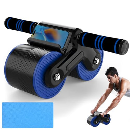 Auto Rebound Ab Roller with Kneeling Mat Exercise Wheels for Beginner | Extra Wide Wheel, Quiet Home Core Training