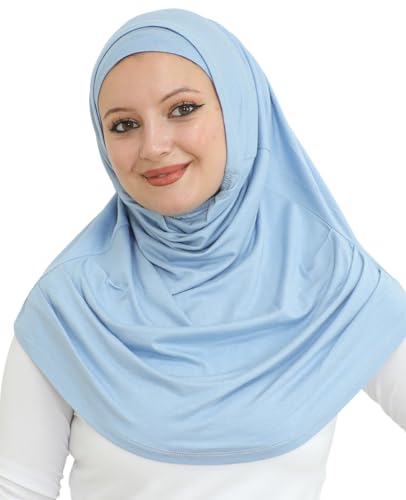 Prien Chic Ready To Wear Hijab For Women, Muslim Long Turban Undercap Set, Instant Scarf, Prayer Clothes For Girls, Abaya - color: Light Blue