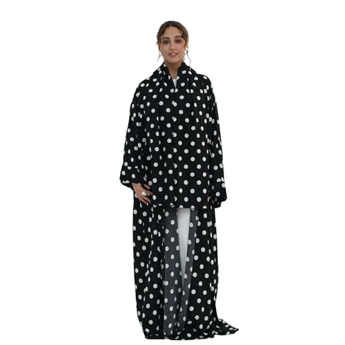 Women Open Front Abaya Dubai Polka Dot Jilbab Islamic Gorgeous Cardigan with Headscarf - color: Black