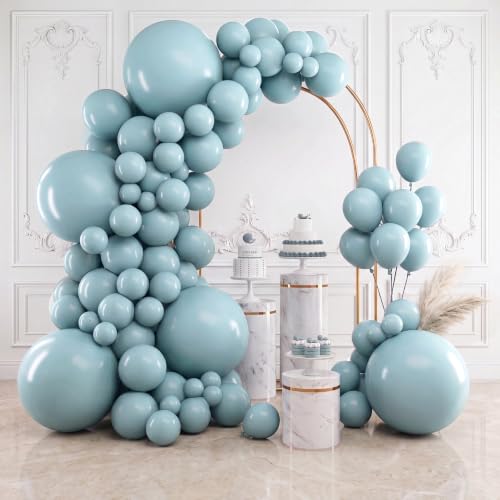 RUBFAC 154pcs Haze Blue Balloons Different Sizes 18 12 10 5 Inch Latex Dusty Blue Balloon Garland Arch for Gender Reveal Birthday Decoration Wedding Engagements Anniversary Baby Shower Party Supplies - color: Haze Blue