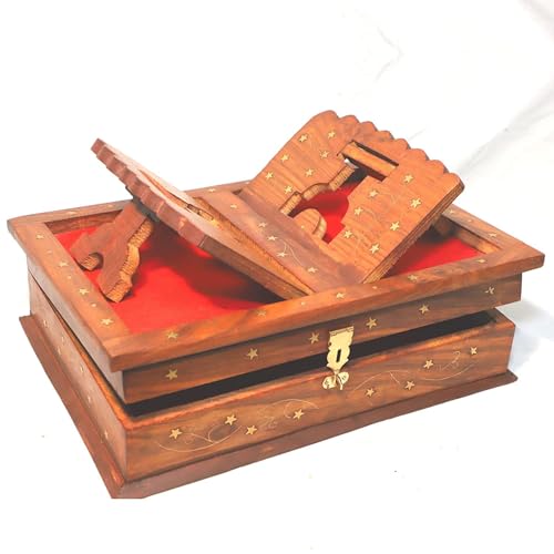 Handmade Wooden holy Book Stand for Reading - Geeta Stand fordable rehal holy Books Book Box | Quran Sharif Granth Pooja bhagwat ramayan Holder rihal Bible gita ramayanam