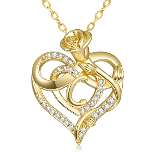 14k Gold Plated Heart Initial Necklaces for Women - style: Letter C