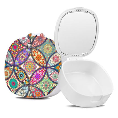 Retainer Case with Mirror & Ventilation Holes - Night Guard & Aligner Case, Colorful Mandala Design - color: Colorful Mandala
