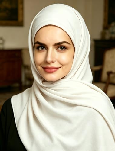 Lina & Lily Non-see-through Premium Jersey Maxi Hijab Head Scarf Wrap for Muslim Women - color: Ivory White