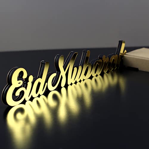 iwa concept Ramadan Mubarak and Eid Mubarak Table Decor, Islamic Wooden Acrylic Decor, Ramadan Decoration, Eid Decor, Eid Mubarak, Eid Gifts (Eid Mubarak, Gold) - color: Gold, size: Eid Mubarak
