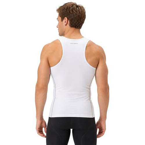 DEVOPS 3 Pack Men's Muscle Dry Fit Compression Tank Top Sleeveless Shirt | Compression Fit, Wicking, 4-Way Stretch, Running, Workout, UPF 50+, Sleeveless - color: White / White / White(gray-stitch), size: XX-Large
