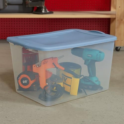 Clear/Light Blue 6-Pack 66 Qt Plastic Storage Bins with Secure Latching Lids, Stackable Heavy-Duty Storage Boxes for Camping Gear, Sports Equipment, Tools & Home Organization - Home Organizer
