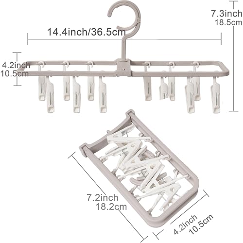 Clothes Drying Racks 2 Pack Grey Pink Small Folding Portable Underwear Hangers with 12 Clips 360° Rotatable Hook for Socks Drying Towels Bras Baby Clothes Gloves Plast 2 pcs Traceless Hook - color: Gray,light Pink-2 Pack