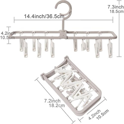 Clothes Drying Racks 2 Pack Grey Pink Small Folding Portable Underwear Hangers with 12 Clips 360° Rotatable Hook for Socks Drying Towels Bras Baby Clothes Gloves Plast 2 pcs Traceless Hook - color: Gray,light Pink-2 Pack
